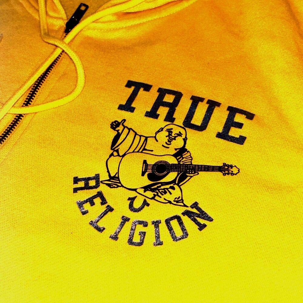 True Religion Buddha Graphic Print Fleece Unisex Hoodie Gold Coast Size 2XL - Picture 6 of 6